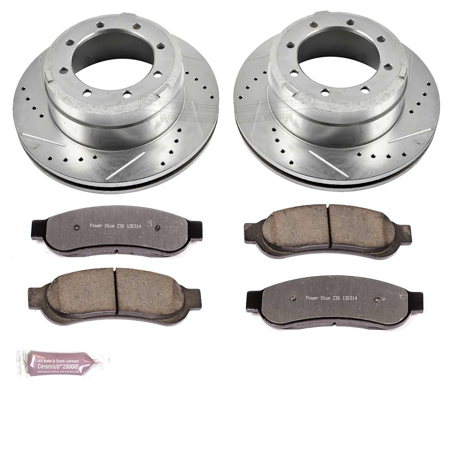 Power Stop Rear K5579-36 Z36 Truck & Tow Brake Kit, Carbon Fiber Ceramic Brake Pads and Drilled/Slotted Brake Rotors For Ford F-350 Super Duty, Ford F-450 Super Duty [Model Specific]