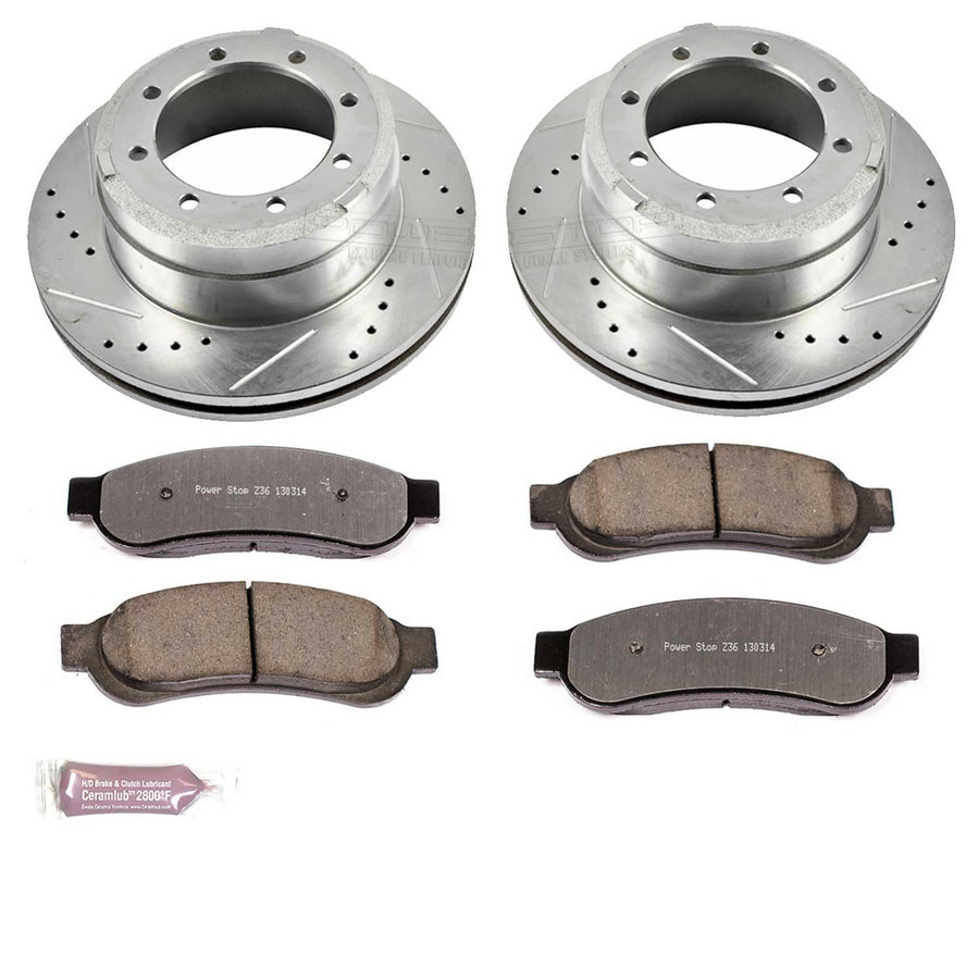 Power Stop Rear K5579-36 Z36 Truck & Tow Brake Kit, Carbon Fiber Ceramic Brake Pads and Drilled/Slotted Brake Rotors For Ford F-350 Super Duty, Ford F-450 Super Duty [Model Specific]