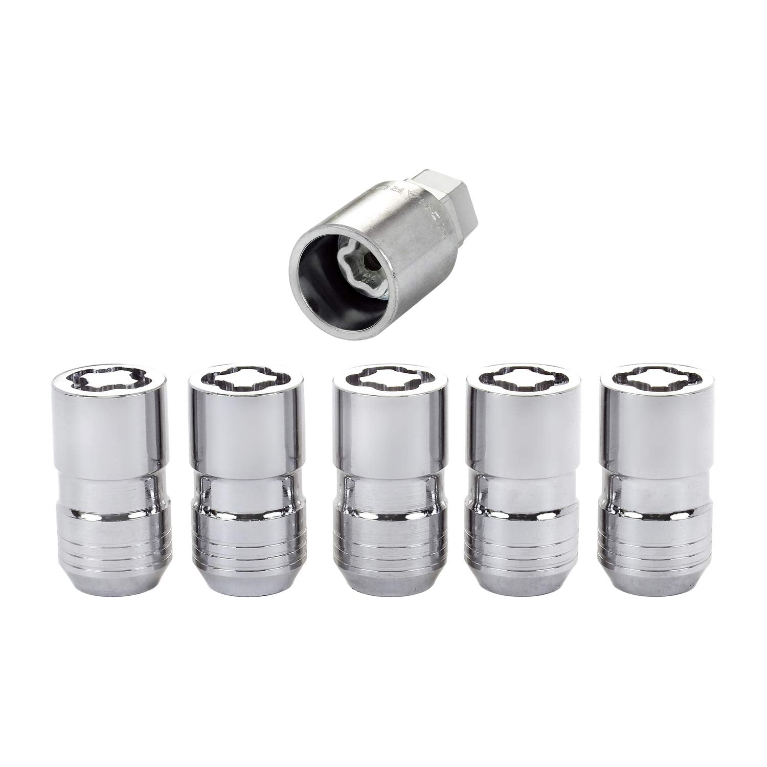 Premium McGard Wheel Lock, 14 mm x 1.50 Thread, Cone Seat, Closed End, Key Included, Steel, Chrome, Set of 5