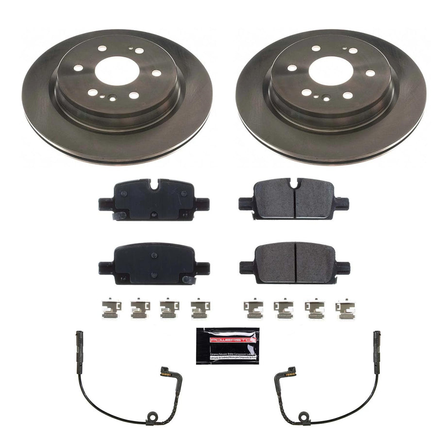 Power Stop KOE8173 Rear Replacement Brake Kit-OE Brake Rotors & Ceramic Brake Pads and 2 Rear Sensor Wires