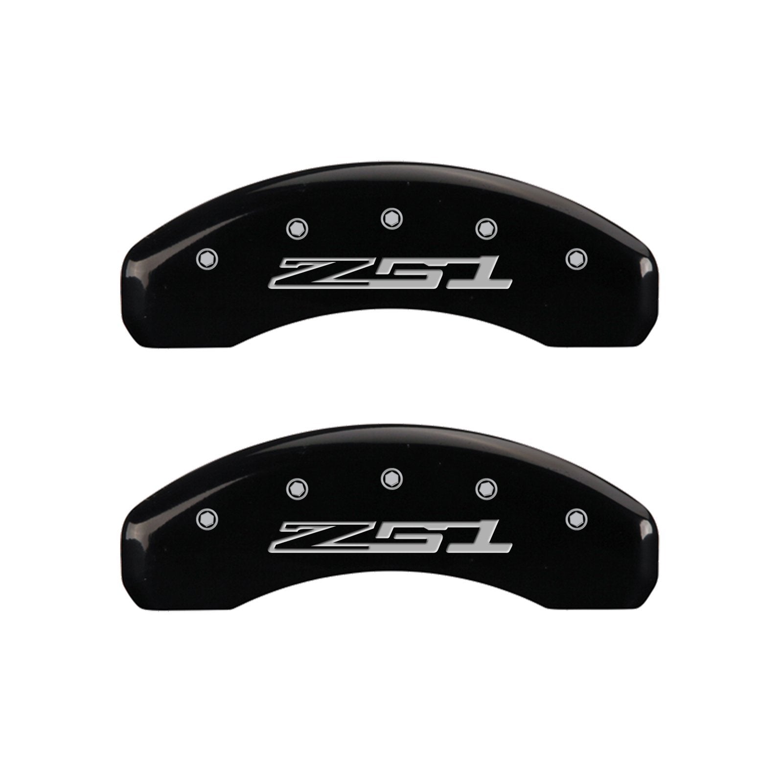 Caliper Covers MGP 13084SZ51BK (Black Set of 4 Engraved Front: Corvette C7 - Engraved Rear: Z51/2015, Powder Coat Finish, Silver Characters)
