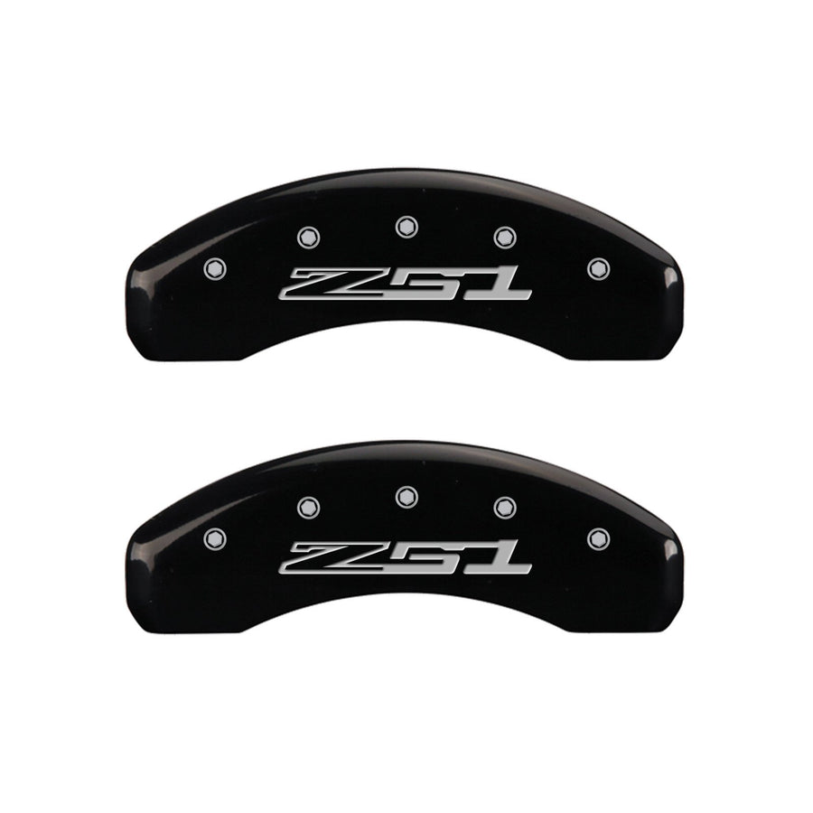 Caliper Covers MGP 13084SZ51BK (Black Set of 4 Engraved Front: Corvette C7 - Engraved Rear: Z51/2015, Powder Coat Finish, Silver Characters)