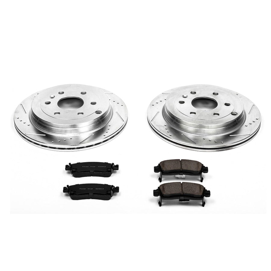 Power Stop K5262 Z23 Rear Carbon Fiber Brake Pads with Drilled & Slotted Brake Rotors Kit For Buick Enclave, Chevrolet Traverse, GMC Acadia, GMC Acadia Limi, Saturn Outlook [Model Specific]