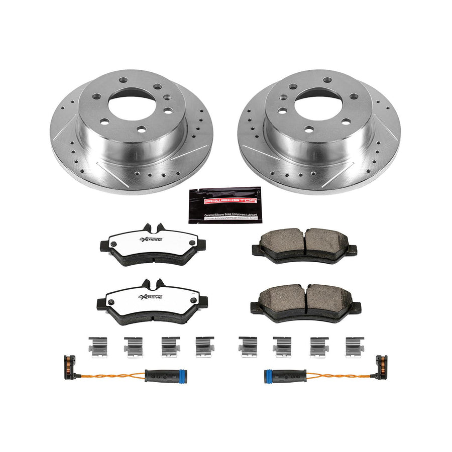 Power Stop Rear K6197-36 Z36 Truck & Tow Brake Kit, Carbon Fiber Ceramic Brake Pads and Drilled/Slotted Brake Rotors and 2 Rear Sensor Wires
