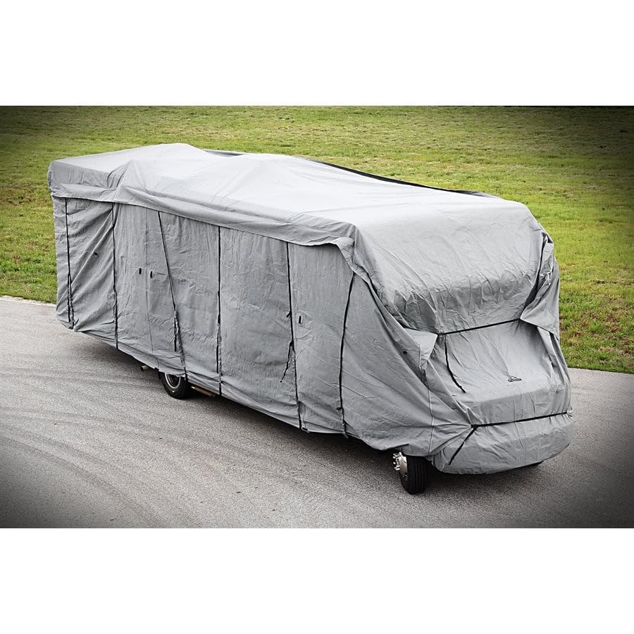 Camco 24-26-Ft ULTRAGuard Travel Trailer/Class C RV Cover - Features Zipper Entry Doors & Covered Air Vents - Crafted of Spunbond Polypropylene - Storage Bag for RV Storage and Organization (45742)