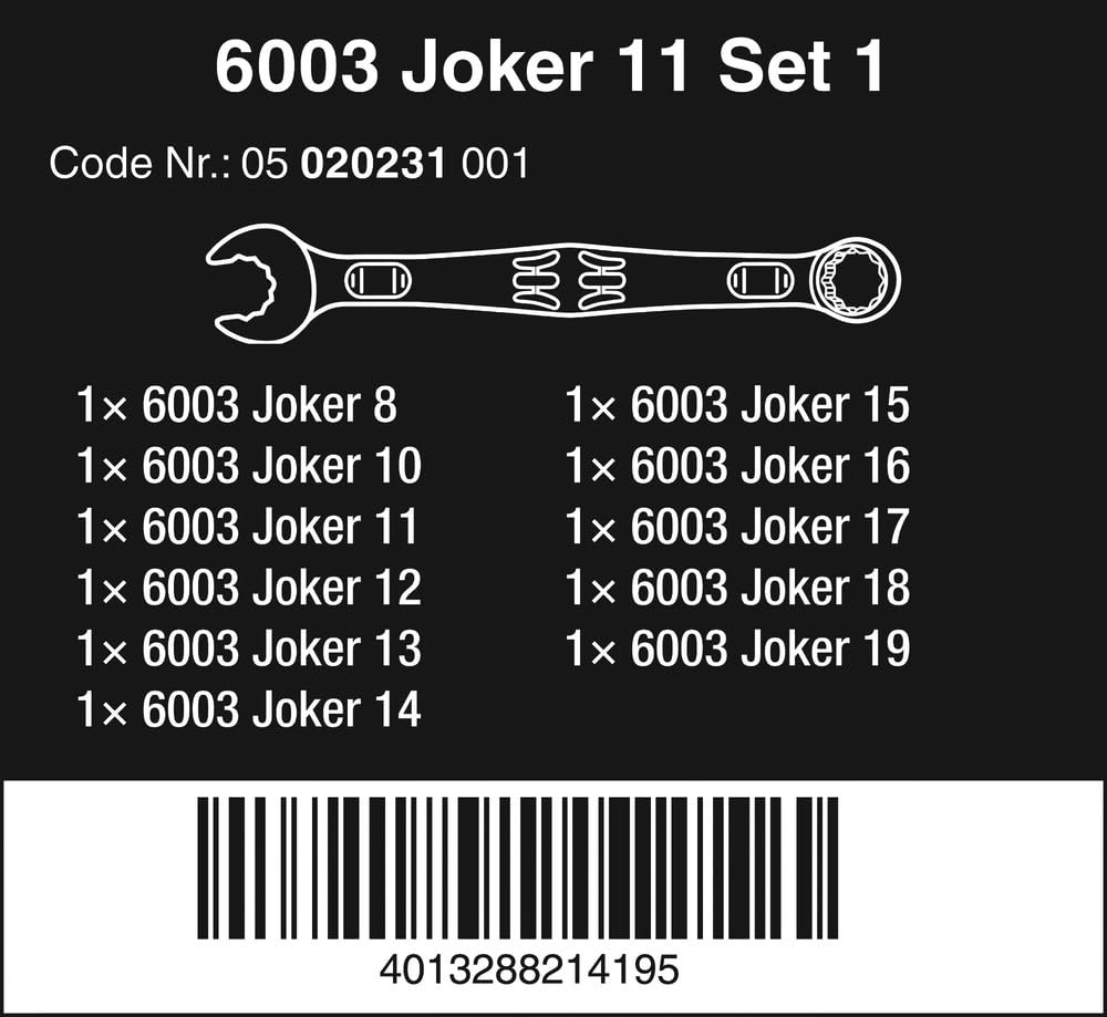 Wera 6003 Joker 11 Set 1 Combination Wrench Set, 11 Pieces