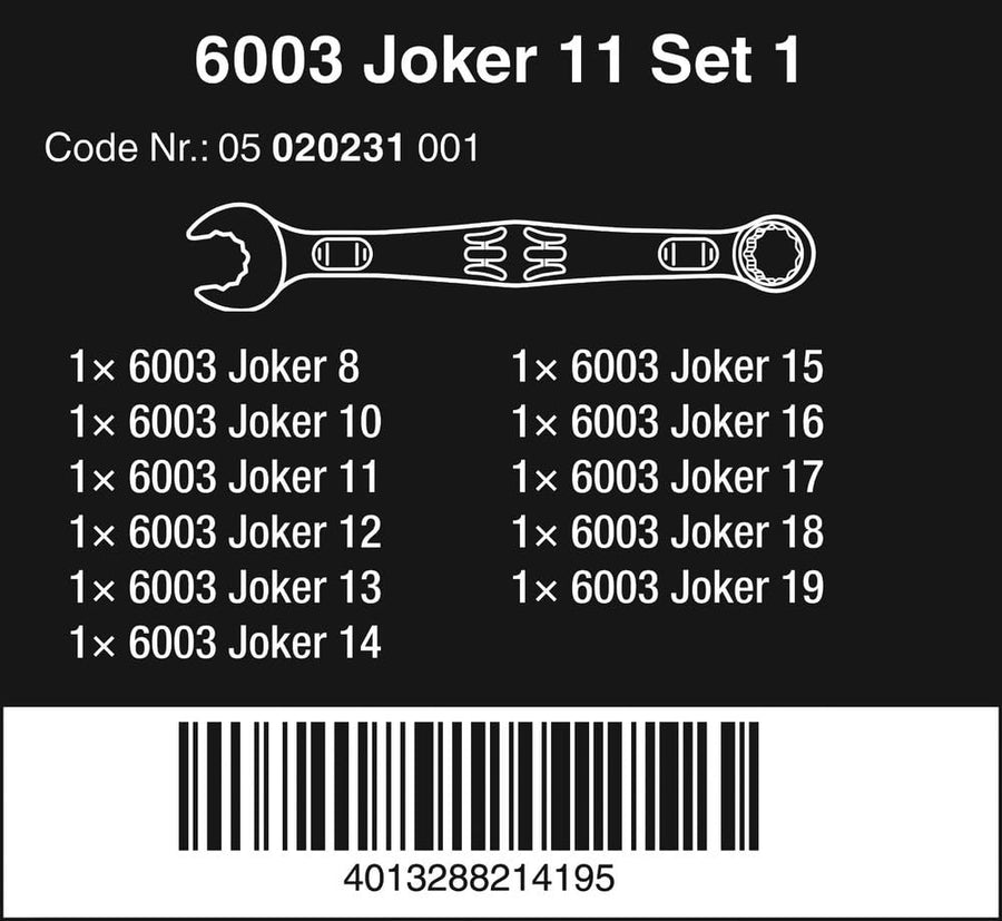 Wera 6003 Joker 11 Set 1 Combination Wrench Set, 11 Pieces