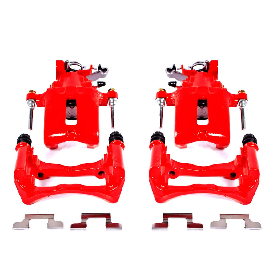 POWERSTOP Pair of High-Temp Red Powder Coated Rear Calipers for Ford Mustang 2005-2014 [Model Specific]