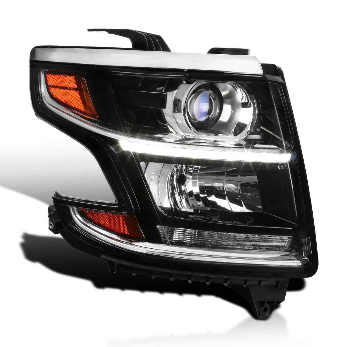 SPEC-D TUNING Black Right Passenger Side LED Light Bar Projector Headlight Compatible with 2015-2020 Chevy Tahoe, Suburban, Left + Right Pair Headlamps Assembly