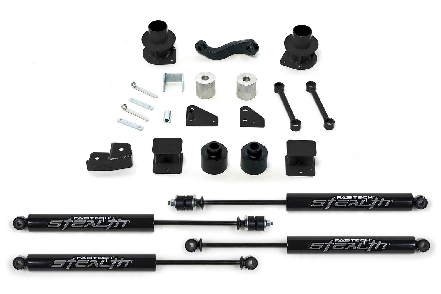 Fabtech 3" Front & Rear Stealth Series Suspension Lift Kit compatible with Jeep Wrangler JK (2007-2018) – Coil Spacers, Track Bar Brackets, Stealth Shocks, K4037M