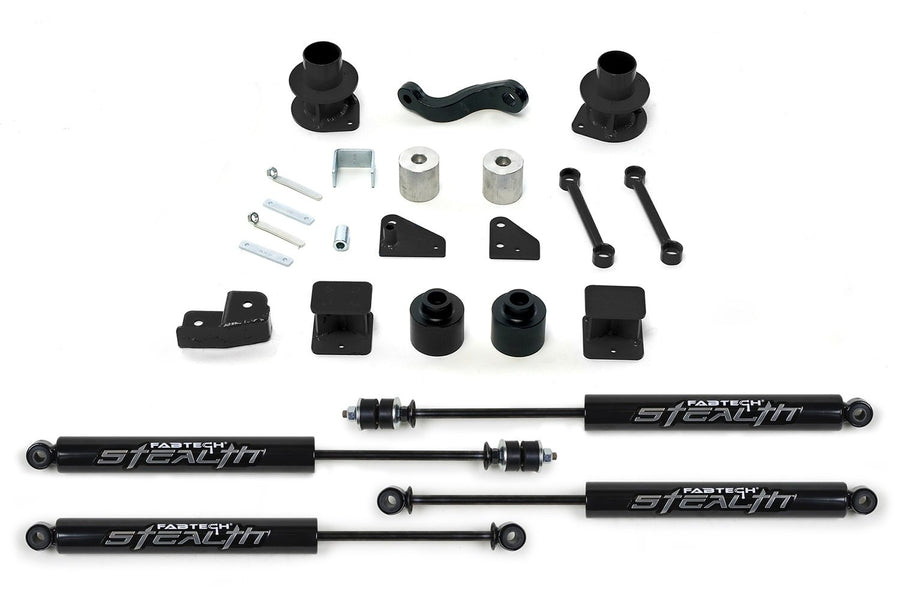 Fabtech 3" Front & Rear Stealth Series Suspension Lift Kit compatible with Jeep Wrangler JK (2007-2018) – Coil Spacers, Track Bar Brackets, Stealth Shocks, K4037M