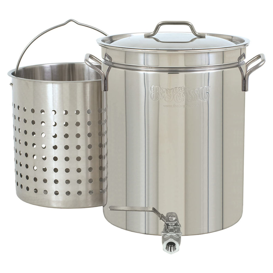 10-Gallon Bayou Classic Stainless Steam Boil Stockpot with Spigot Basket and Vented Lid