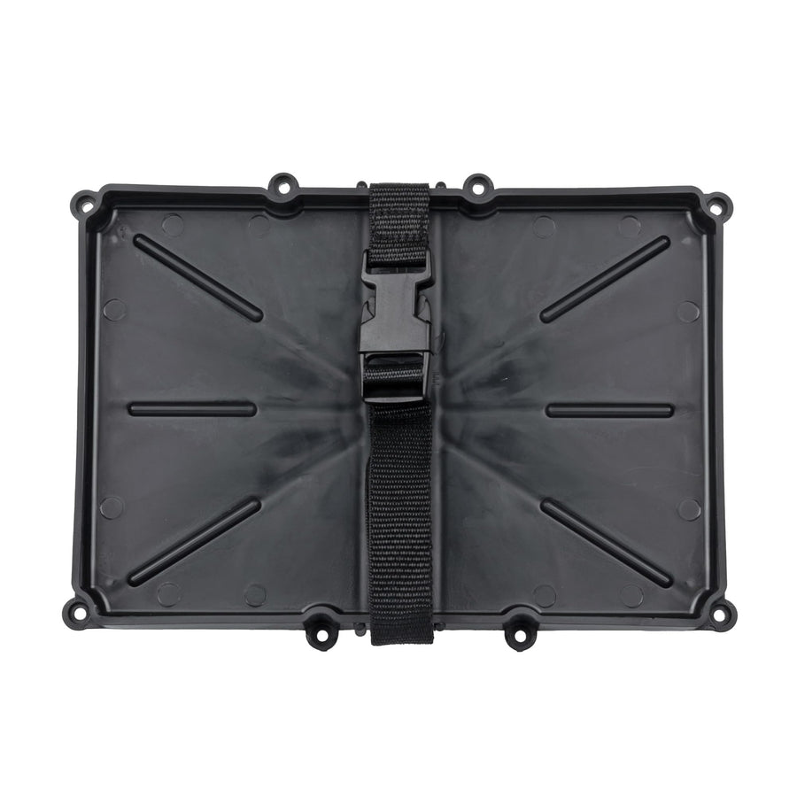 Narrow Battery Tray Holder T-H Marine with Poly Strap – Space Saving NMMA Certified Battery Tray with Recessed Mounting Wells for Marine, RV, and Trolling Motor Installations – Group 24, 10-5/8" x 7"