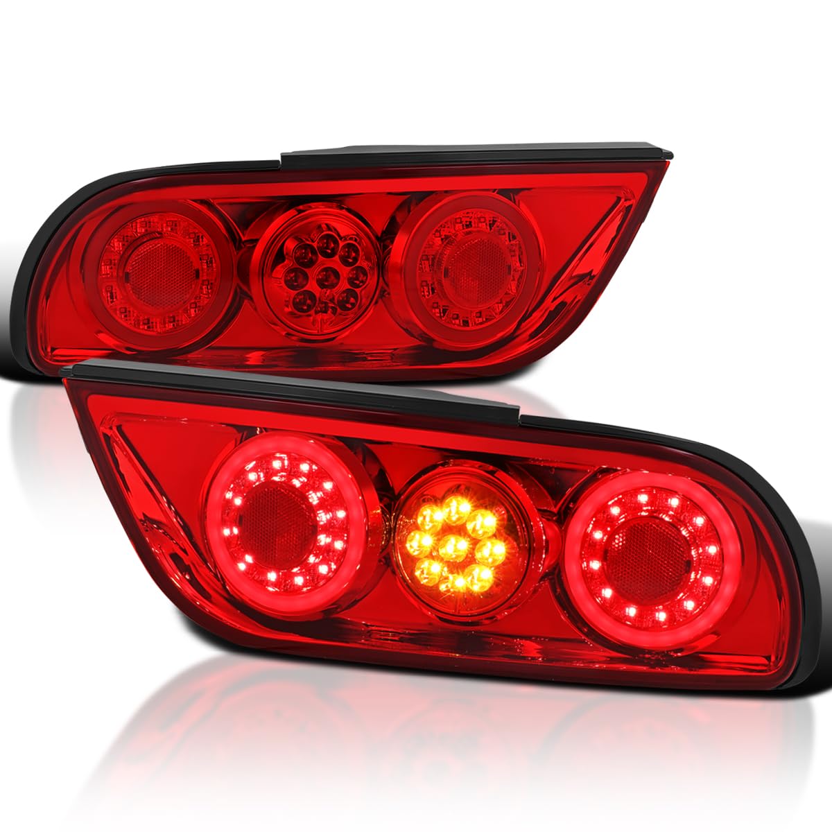 Full LED Chrome Red Tail Lights SPEC-D TUNING Compatible with 1991-1998 Nissan 180SX RPS13 / 240SX S13 & S14 JDM, Left + Right Pair Assembly
