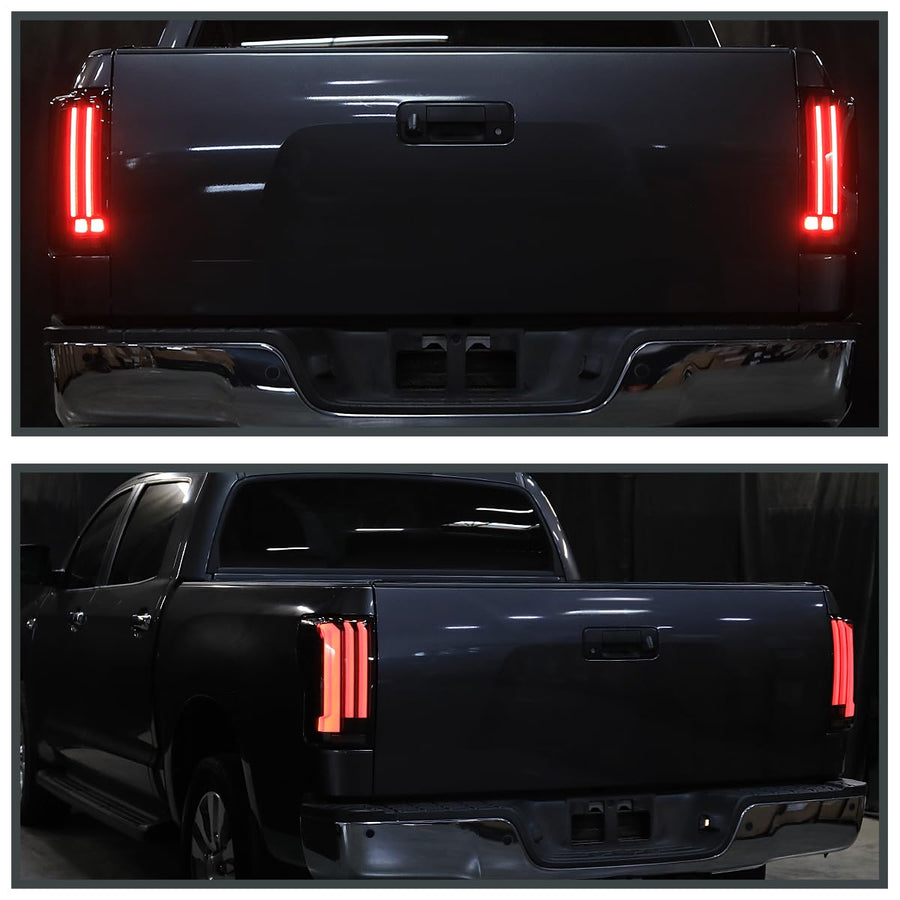 Black Smoke SPEC-D TUNING Full LED Sequential Tail Lights w/White LED Light Bars and Startup Animation Compatible with 2007-2013 Toyota Tundra, Left + Right Pair Assembly