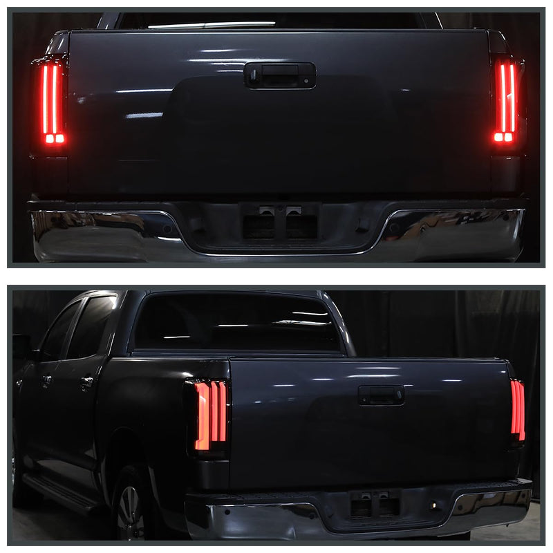 Black Smoke SPEC-D TUNING Full LED Sequential Tail Lights w/White LED Light Bars and Startup Animation Compatible with 2007-2013 Toyota Tundra, Left + Right Pair Assembly