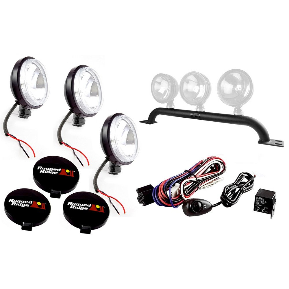 Light Bar Kit, Rugged Ridge Bumper Mounted, 5 Inch Round | 12495.09 | Fits 1997-2006 Jeep Wrangler TJ