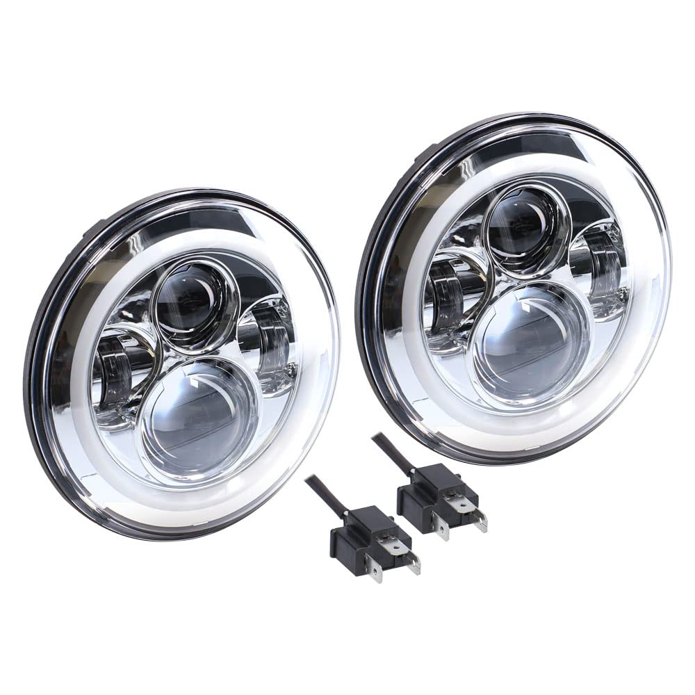 Jeep Metra - Headlight with Full Halo - 7" Light - Silver, LED Headlight Replacements (JP-702S)