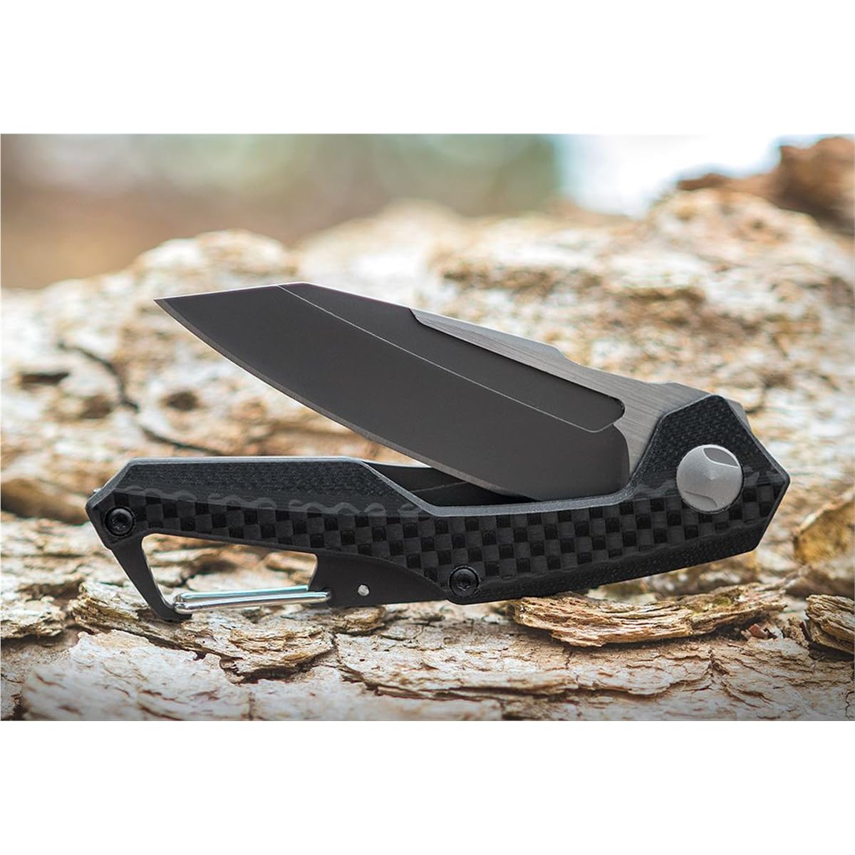Lightweight Kershaw Reverb (1220) Folding Pocket Knife with 2.5 In. 8Cr13MoV Stainless Steel Blade; Features Carabiner Clip, Frame Lock, and Single Position Extra Deep Carry Pocket Clip; 1.6 oz.