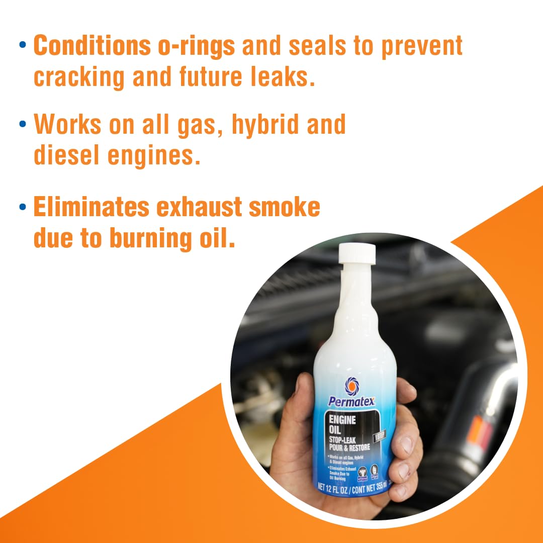 Permatex Engine Oil 30302 - Stop Leak, 12 fl oz, Effectively Stops and Prevents Oil Leaks and Burning Without Needing to Dismantle