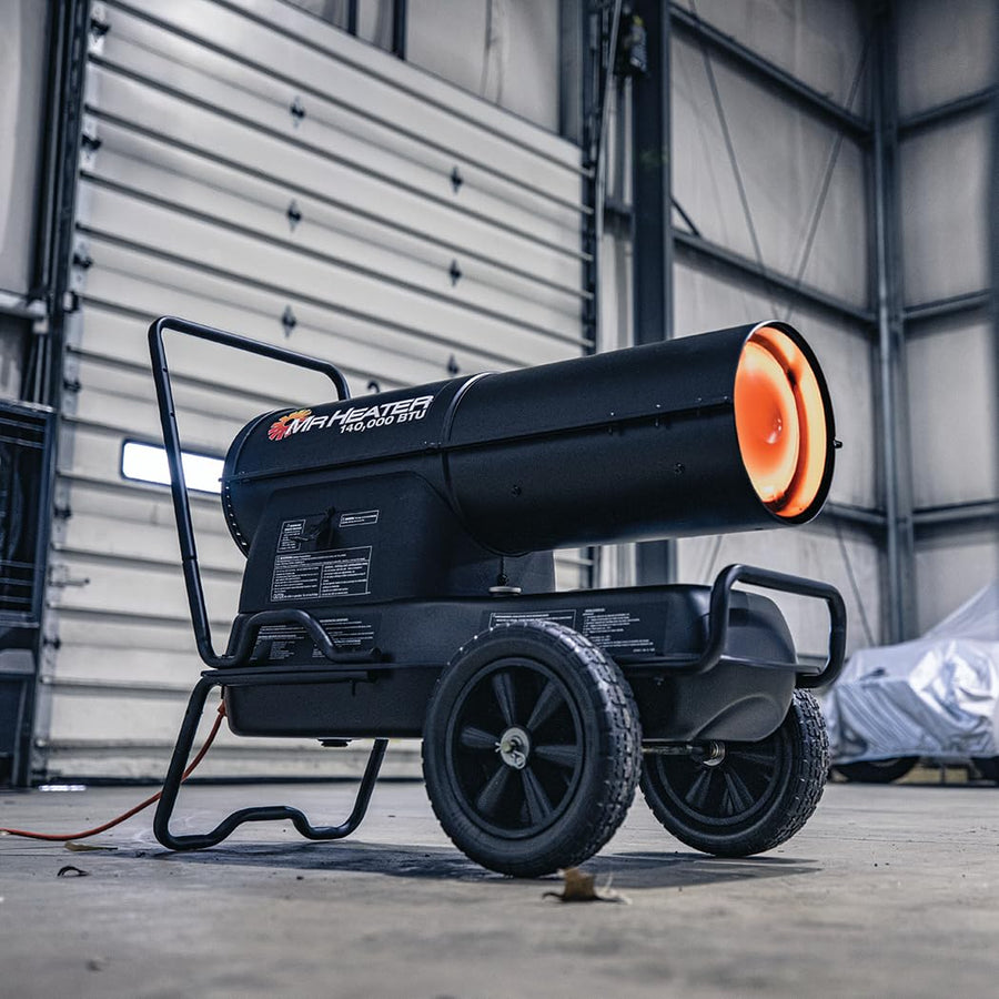 MH125KTR Mr. Heater 140,000 BTU Forced Air Kerosene Heater for Outdoor Use - Construction Sites, Garages & Workshops - Black