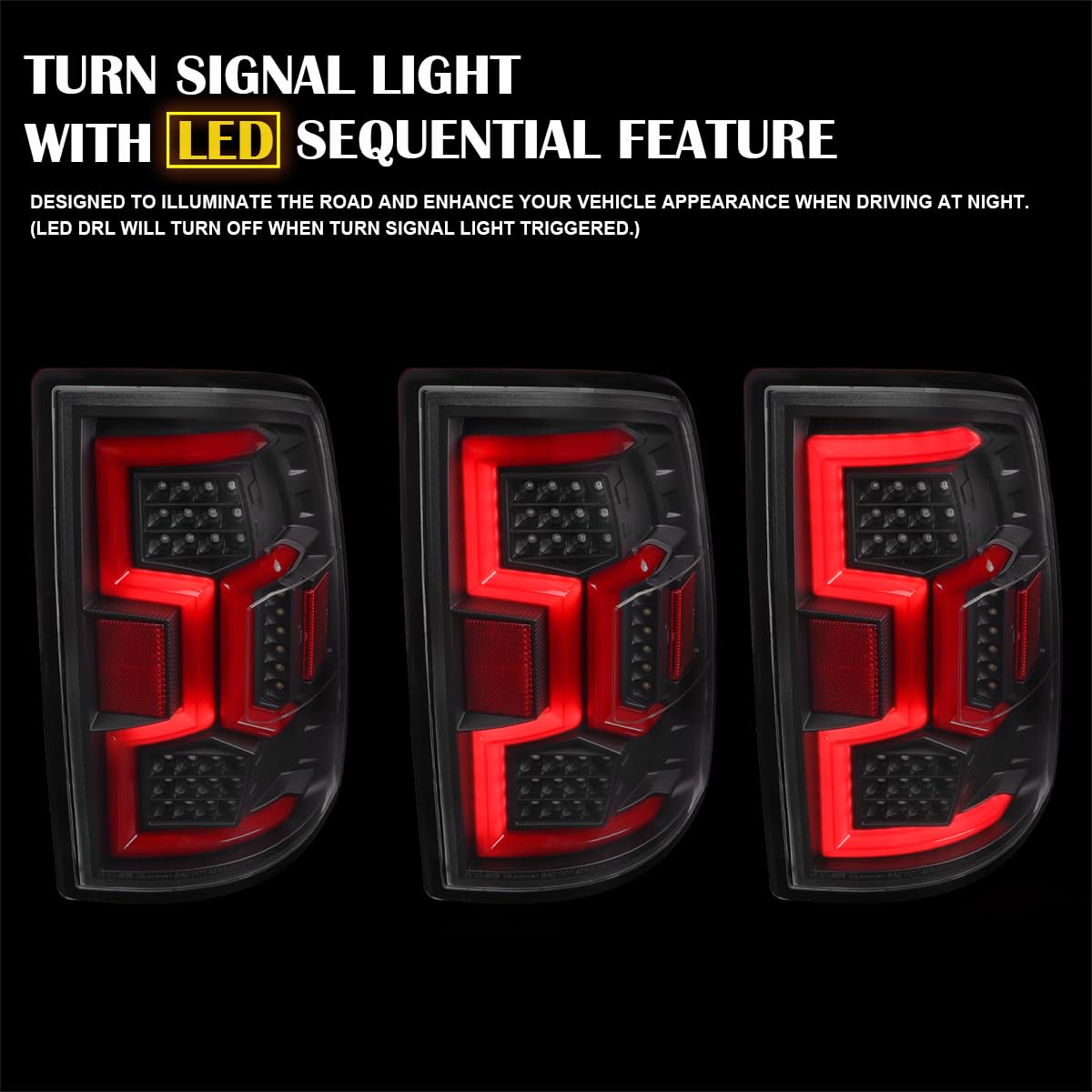 Black Tail Lights w/Red Fiber Optic Sequential LED Turn Signal Lights SPEC-D TUNING Compatible with 2019-2024 Dodge Ram 2500/3500