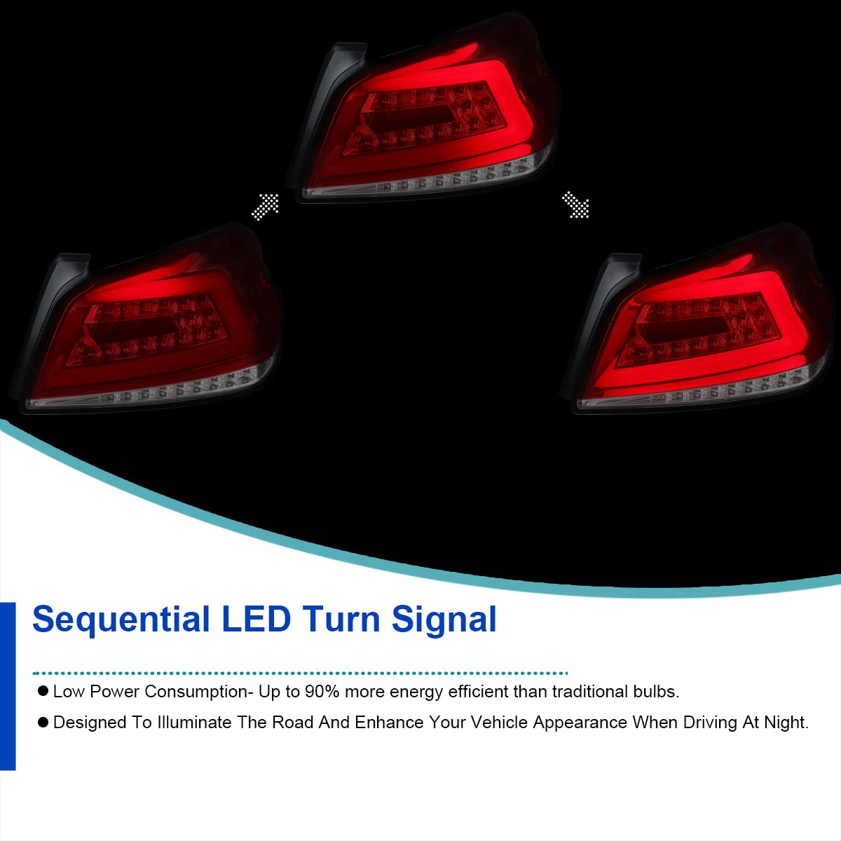 LED Tail Lights SPEC-D TUNING w/Sequential LED Tube Compatible with 2015-2021 Subaru WRX/WRX STI Left + Right Pair Assembly
