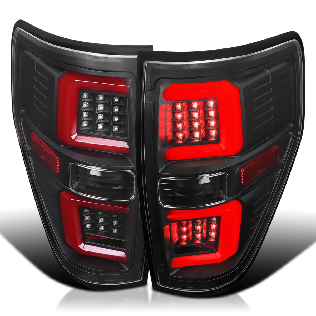 Spec-D Tuning Tail Lights Black w/Red LED Bar Compatible with 2009-2014 Ford F150, Left + Right Pair Assembly