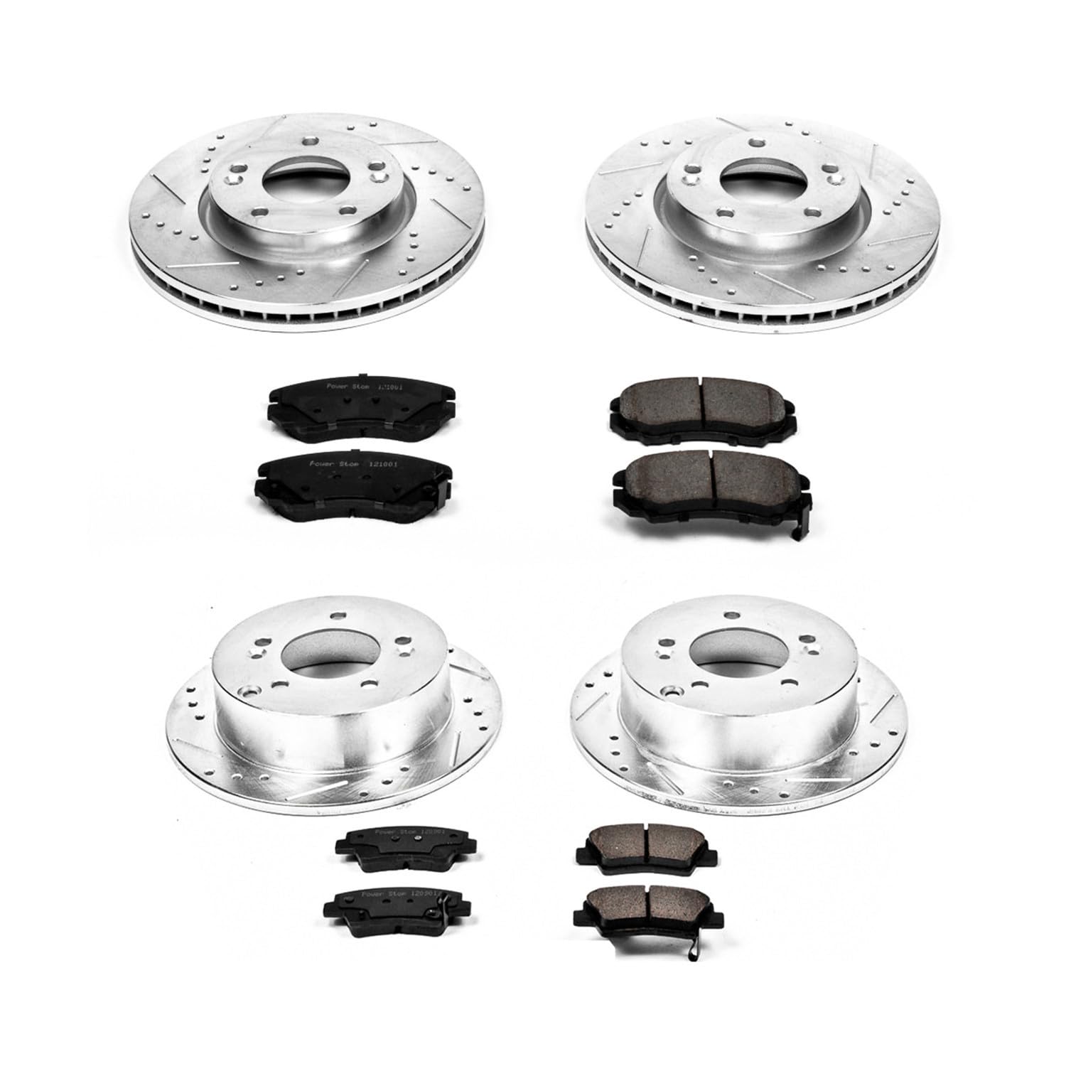 Power Stop K5367 Z23 Carbon Fiber Brake Pads Front and Rear with Drilled & Slotted Brake Rotors Kit For Hyundai Sonata 2009-2010 [Model Specific]