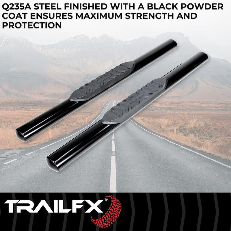 Nerf Bar TrailFX Side Steps Fits Honda Ridgeline 2017–2025 Black Powder Coated Mild Steel with Step Pads 4-Inch Oval Straight Rocker Panel Mount Set of 2 Running Boards TrailFX A1541B