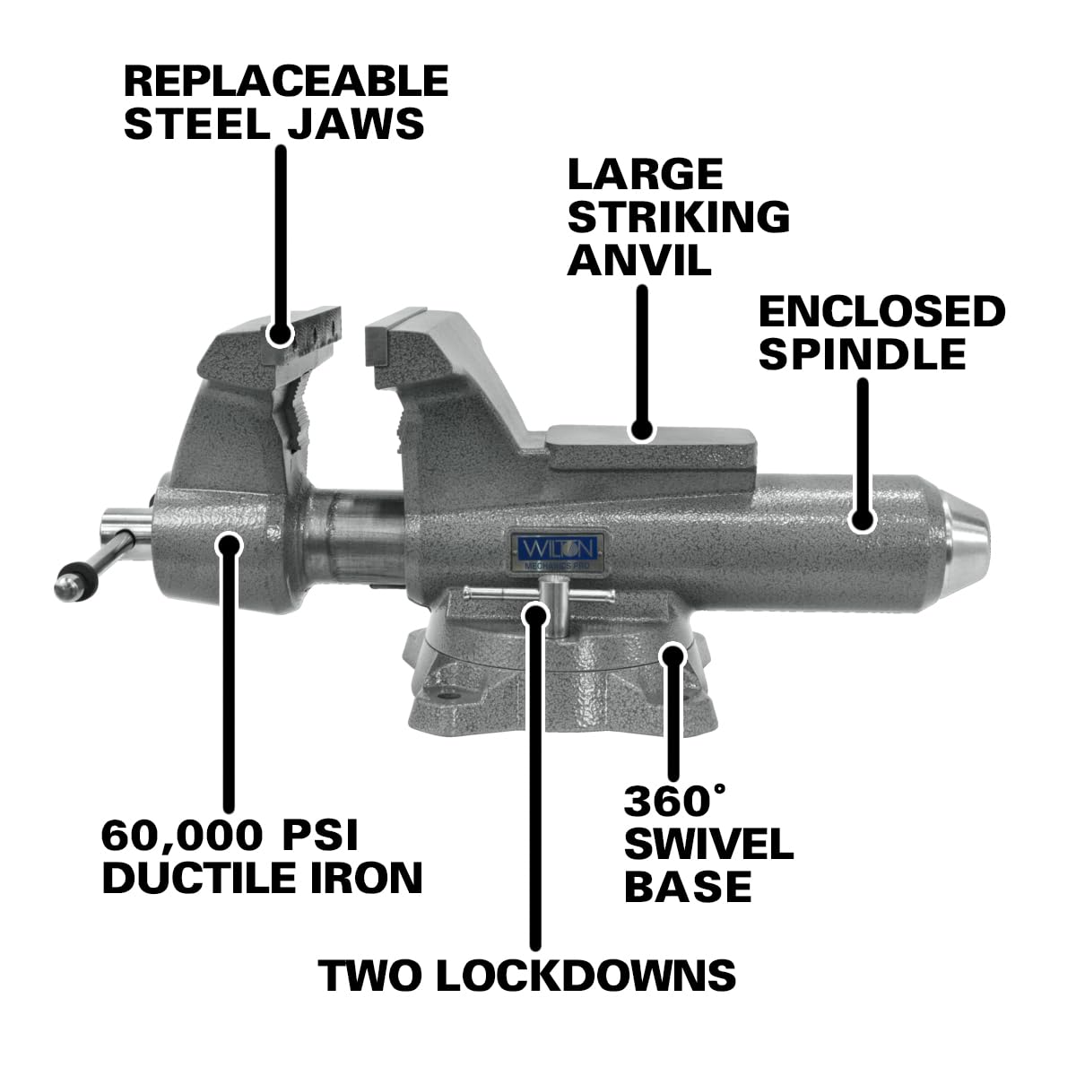 Wilton Pro Mechanics Bench Vise, 10" Jaw Width, 12" Jaw Opening, 5-1/4" Throat (Model 8100M)