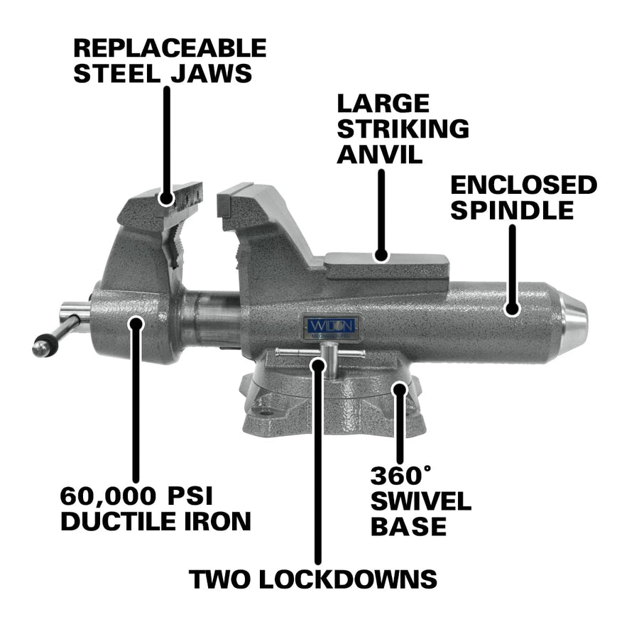 Wilton Pro Mechanics Bench Vise, 10" Jaw Width, 12" Jaw Opening, 5-1/4" Throat (Model 8100M)