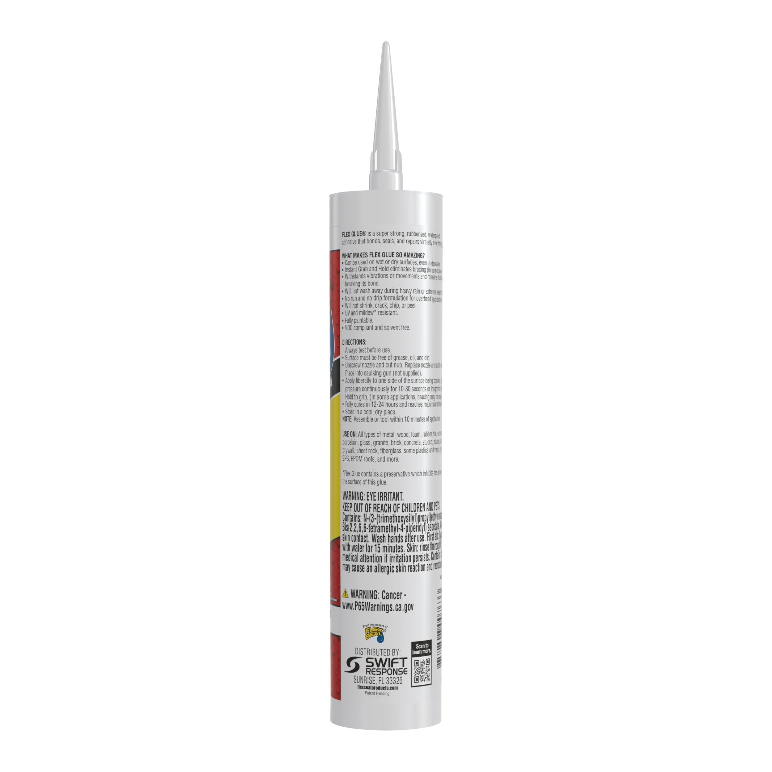 Flex Glue, Waterproof Rubberized Super Strong Adhesive, Works Underwater, Use on Pools, Showers, Outdoors, Concrete, Brick, Pavers, UV Resistant, 10 oz Cartridge, White, 1-Pack