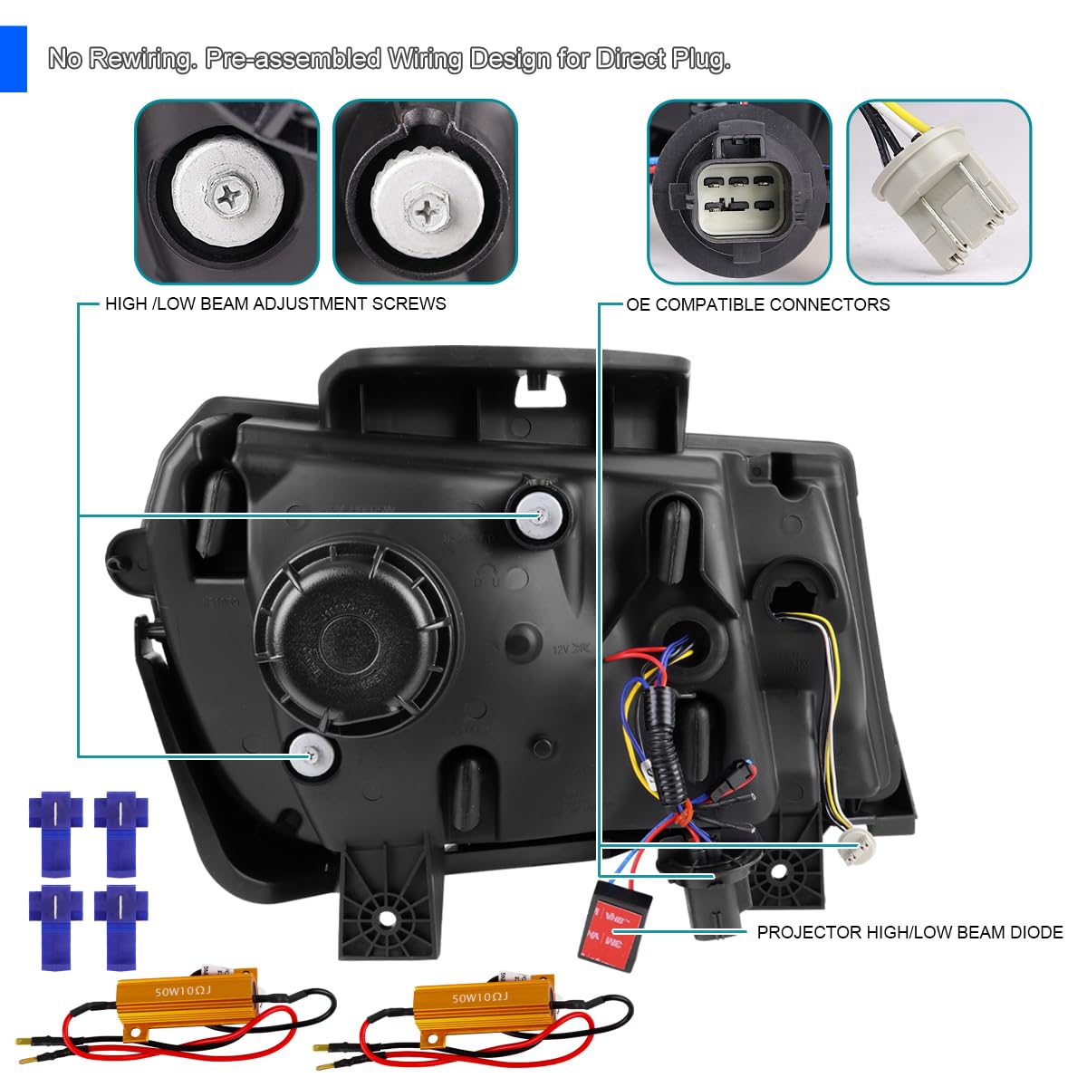 Glossy Black SPEC-D TUNING Projector Headlights w/Switchback and Sequential Turn Signals Compatible with 2014-2015 Chevy Camaro, Left + Right Pair Headlamps Assembly