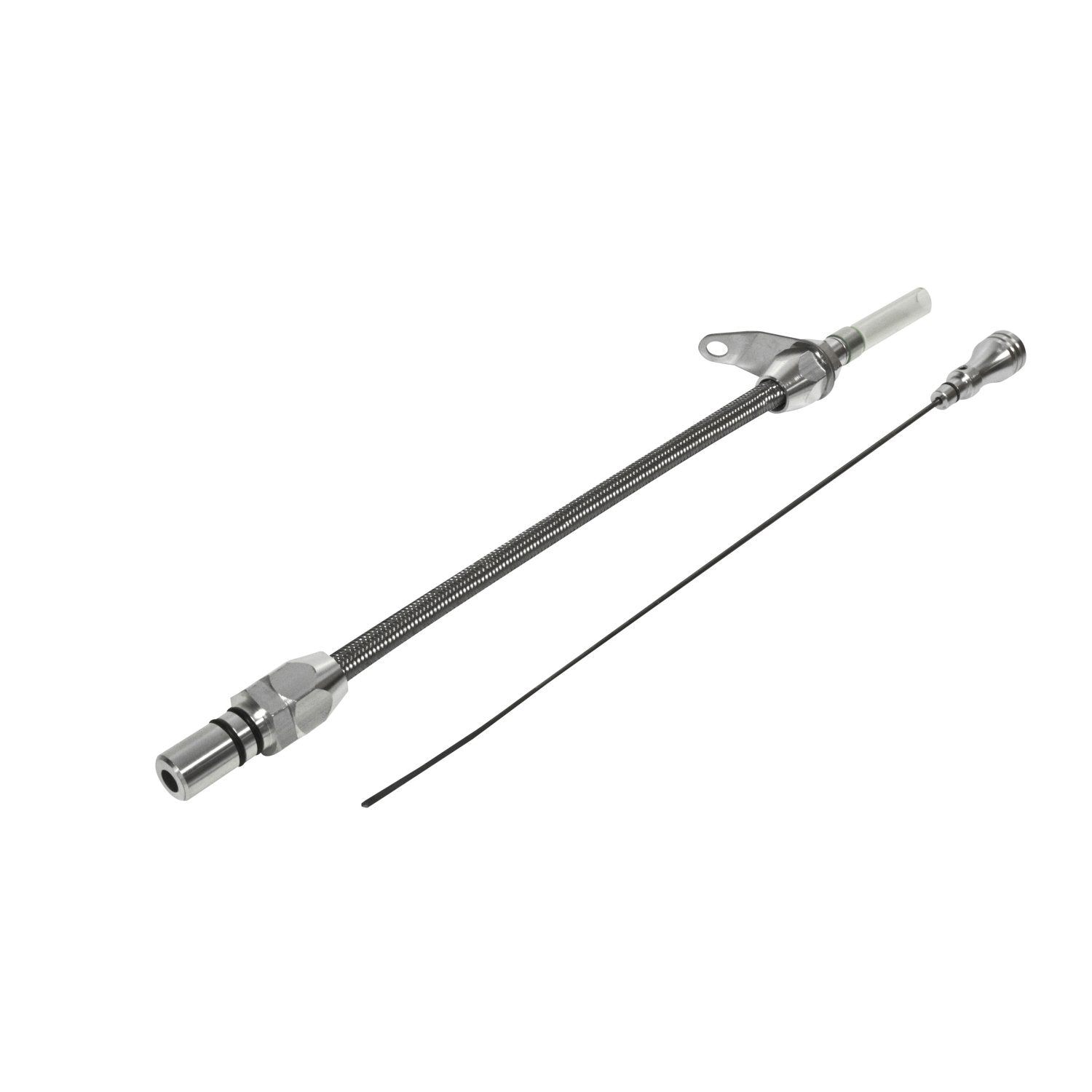 B&M Braided Aluminum 22165 Bell Housing Mount Transmission Dipstick for GM Turbo 350 Transmission