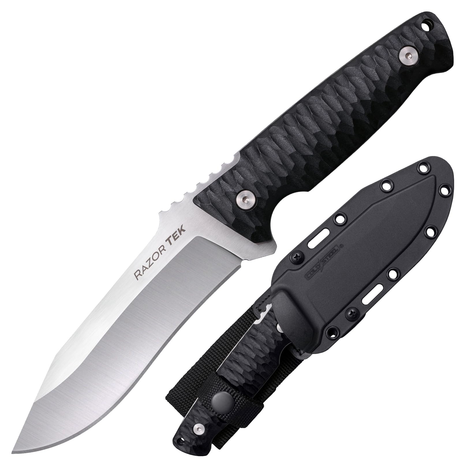 5" COLD STEEL Razor Tek Recurve Fixed Blade EDC Outdoor Camping Hunting Utility Knife, 4 5/8" Ergonomic Textured Handle, Weather-Resistant Secure-Ex Sheath