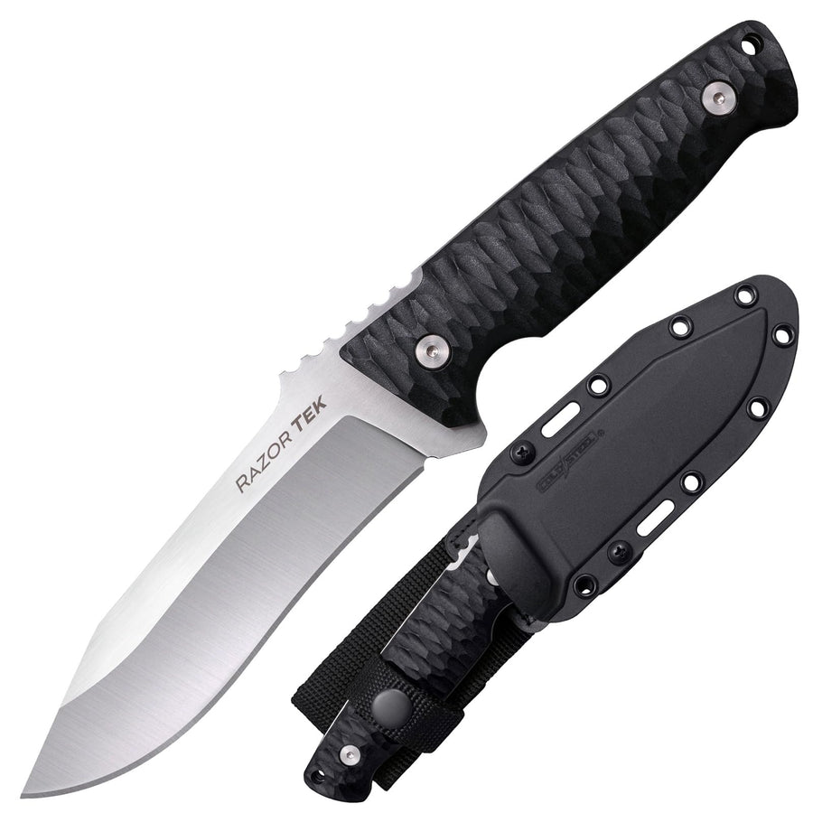 5" COLD STEEL Razor Tek Recurve Fixed Blade EDC Outdoor Camping Hunting Utility Knife, 4 5/8" Ergonomic Textured Handle, Weather-Resistant Secure-Ex Sheath