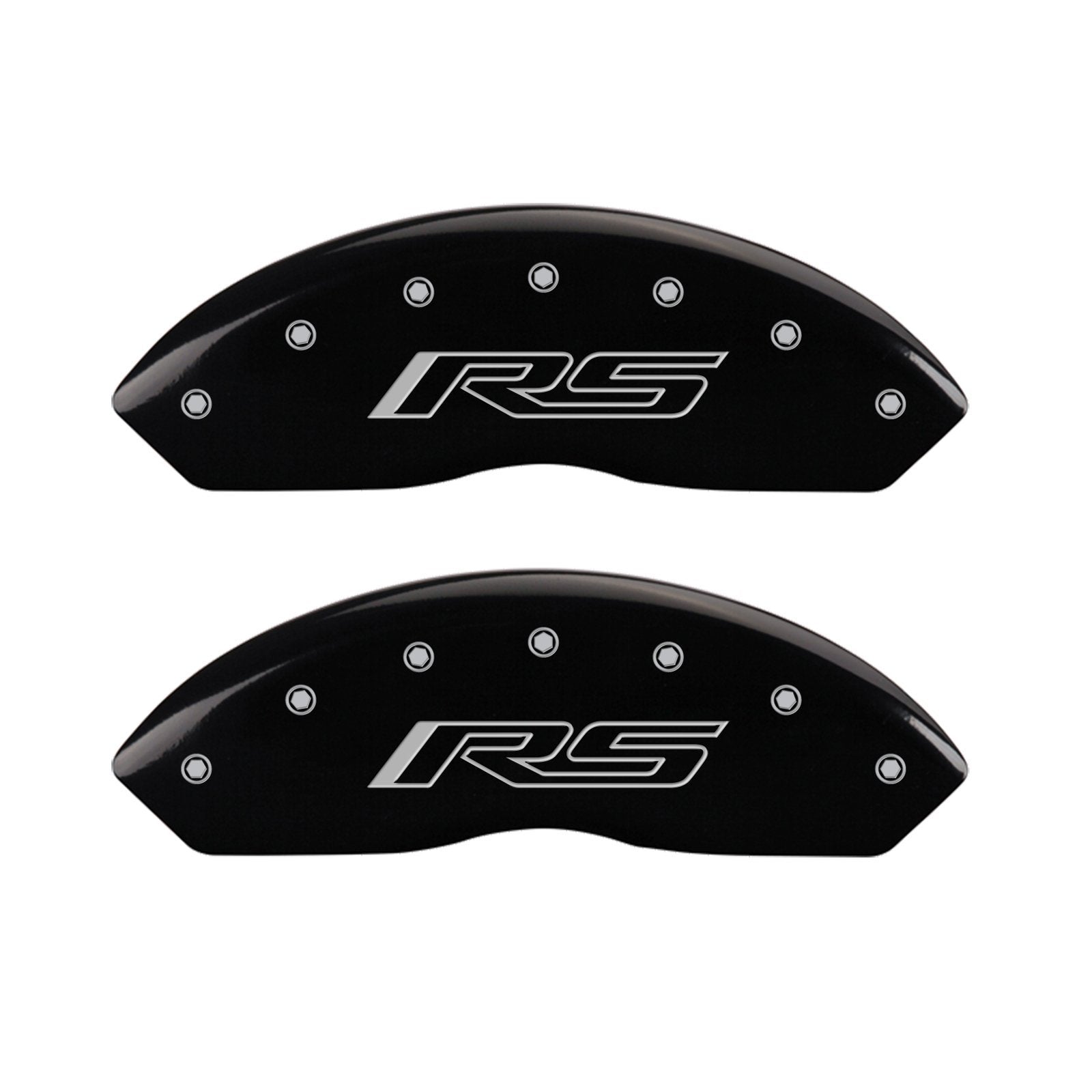 Caliper Covers MGP Compatible with 2016-2024 Chevy Camaro (Fits 18"+ Wheels & Standard JL9 Brakes) Powder-Coated Finish, 4 PCS Front and Rear (Black - RS Engraving)