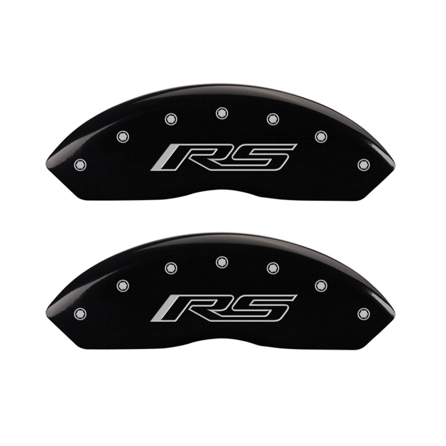 Caliper Covers MGP Compatible with 2016-2024 Chevy Camaro (Fits 18"+ Wheels & Standard JL9 Brakes) Powder-Coated Finish, 4 PCS Front and Rear (Black - RS Engraving)