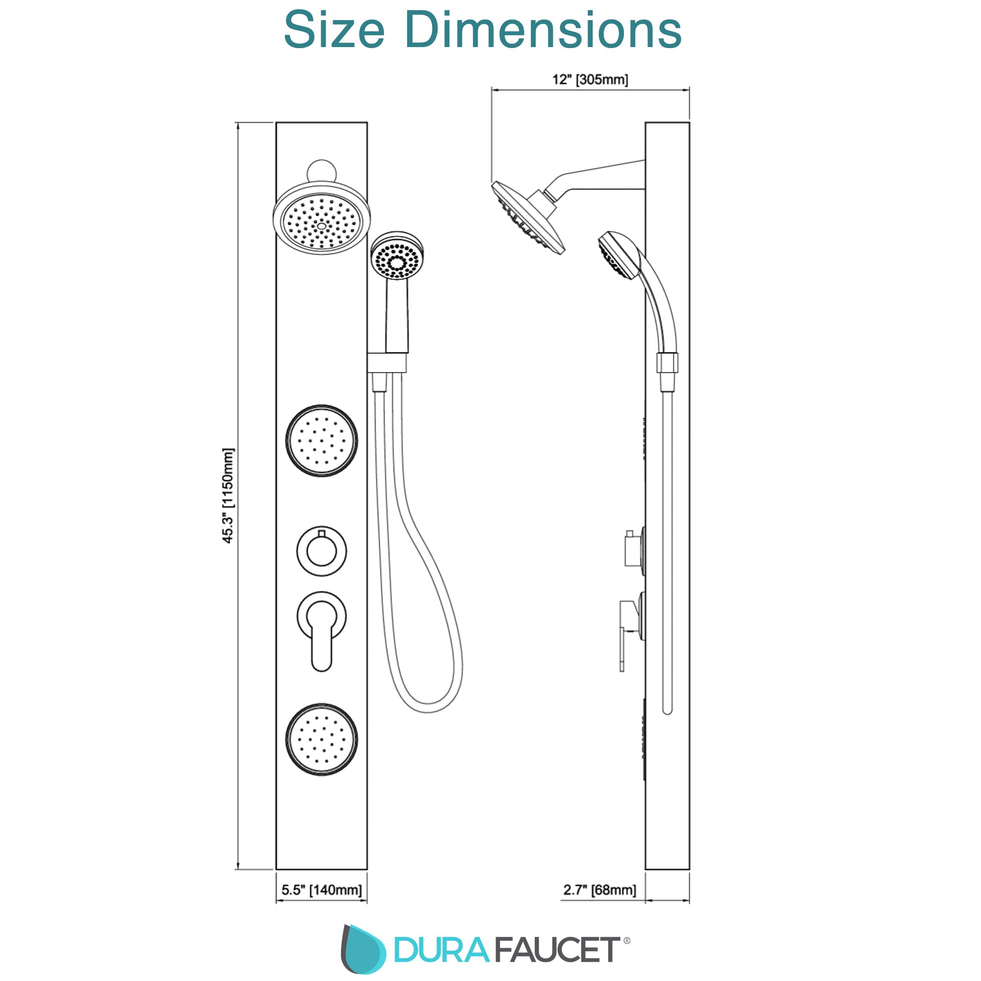 Dura Faucet Premium RV Shower Panel Column (DF-SA914-SN) – Satin Nickel, 4 Spray Options with Adjustable Body Sprayers, Overhead Shower & Handheld Wand – Water-Saving, Easy Install RV Shower System
