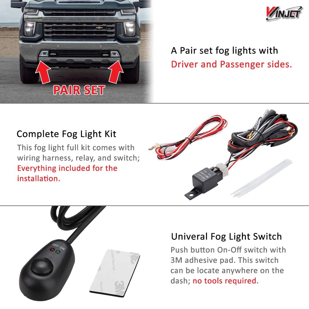 Fog Lights Winjet Compatible with [2019 2020 2021 Chevrolet Silverado 1500 2500 3500] Driving LED Fog Lights + Switch + Wiring Kit