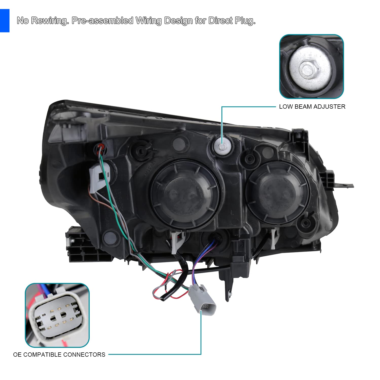 Spec-D Tuning Smoke Halogen Projector Headlights Head Lamps Compatible with Chevrolet Malibu 2013-2015 L+R Pair Head Light Lamp Assembly