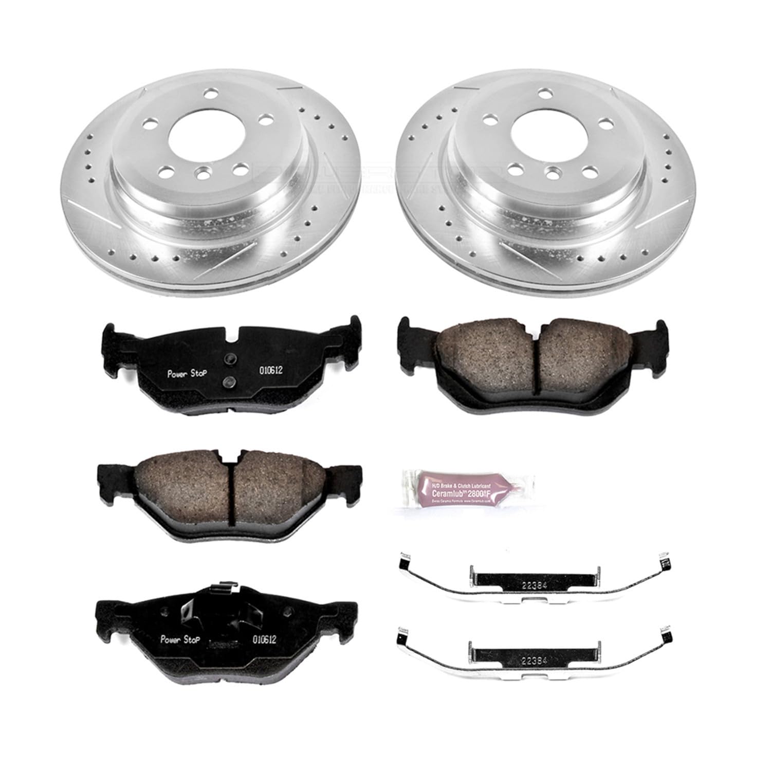 Power Stop K5980 Rear Brake Pads Z23 Carbon Fiber with Drilled & Slotted Brake Rotors Kit and 1 Rear Sensor Wire For BMW 328i 2011-2013, BMW 328i xDrive 2011-2013 [Model Specific]