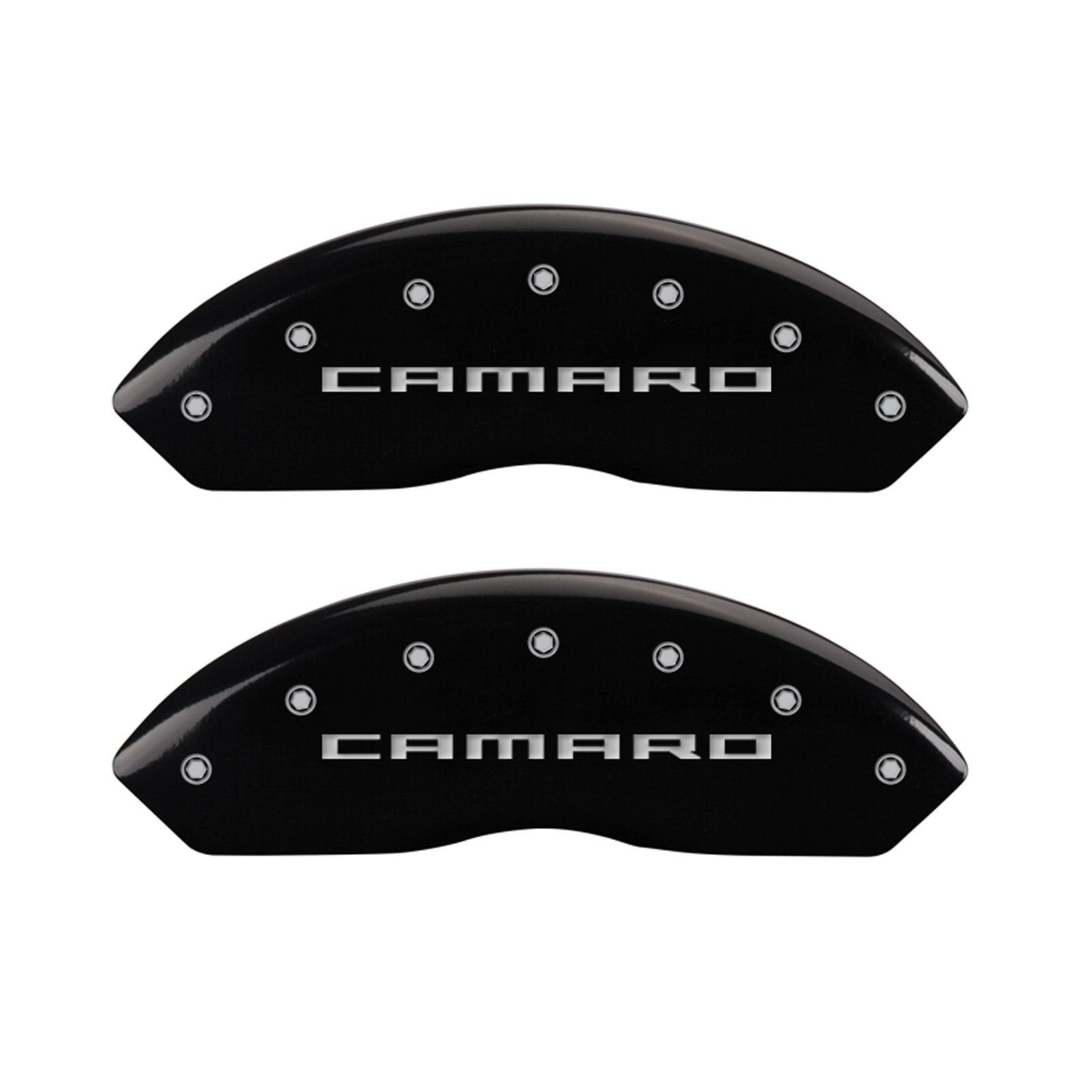 Caliper Covers MGP Compatible with 2016-2024 Chevy Camaro (Fits 18"+ Wheels & Standard JL9 Brakes) Powder-Coated Finish, 4 PCS Front and Rear (Black - Camaro/RS Engraving)