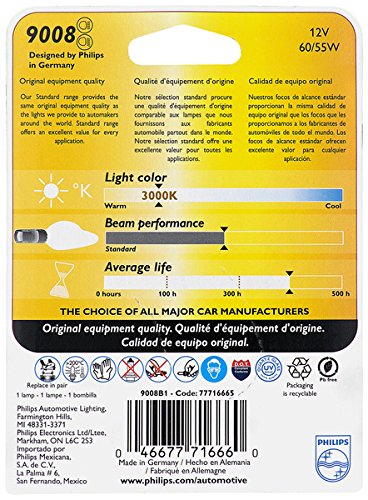 9008B1 Philips 9008 / H13 Standard Halogen Replacement Headlight Bulb, 1 Pack