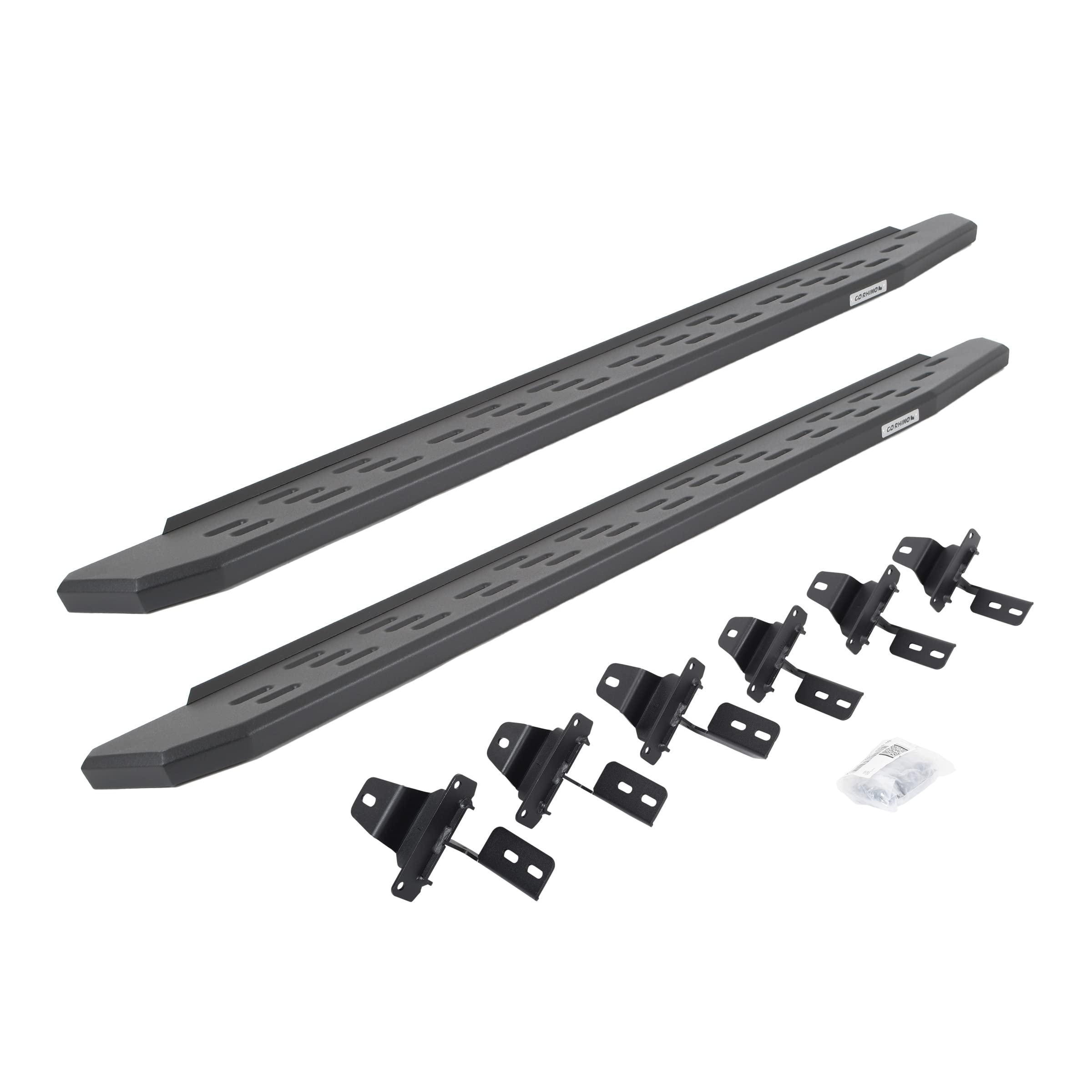 RB30 Running Boards & Brackets Go Rhino | Galvanized Steel, Textured Black | 69651687PC | Fits 2020-2024 Jeep Gladiator, 4-Door