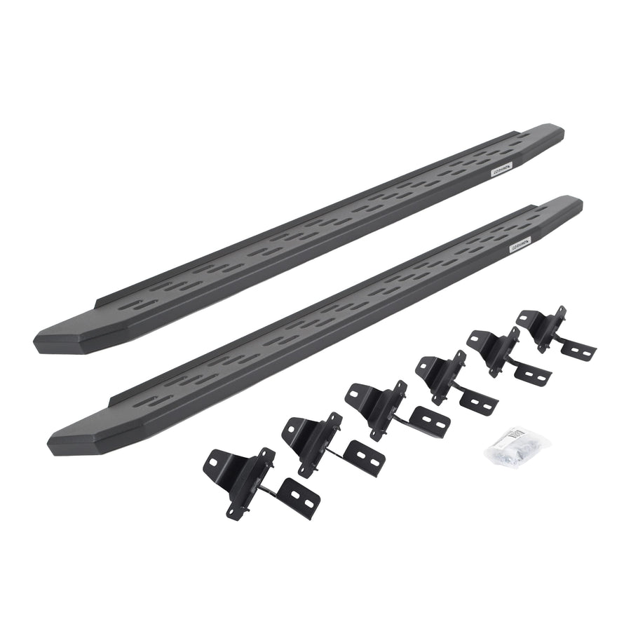 RB30 Running Boards & Brackets Go Rhino | Galvanized Steel, Textured Black | 69651687PC | Fits 2020-2024 Jeep Gladiator, 4-Door