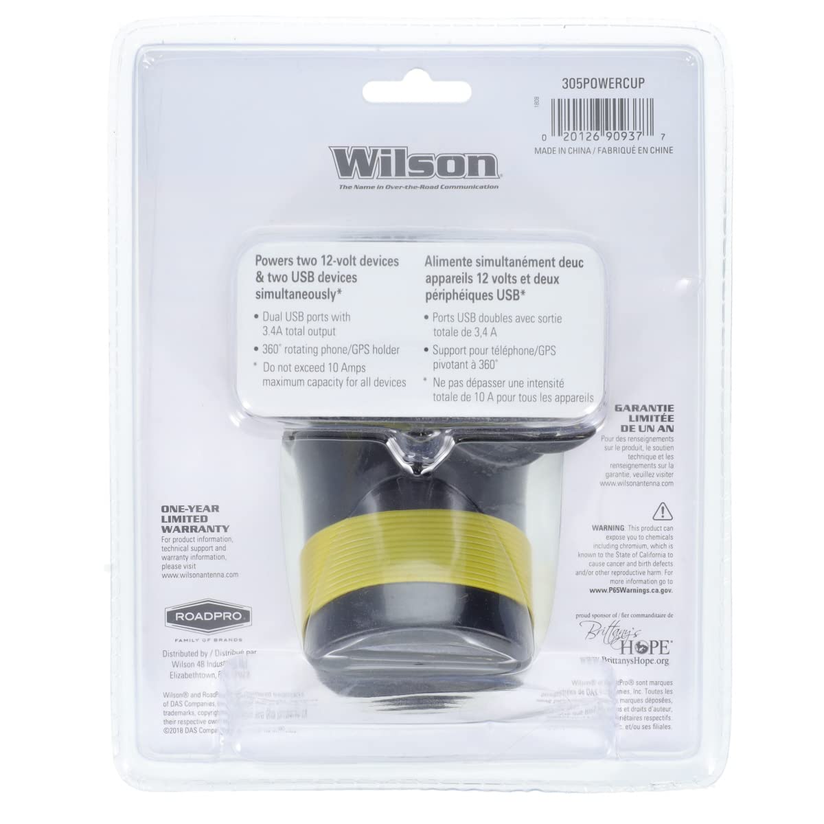 305POWERCUP Wilson 12 Volt 2+2 Power Outlet with Phone Holder