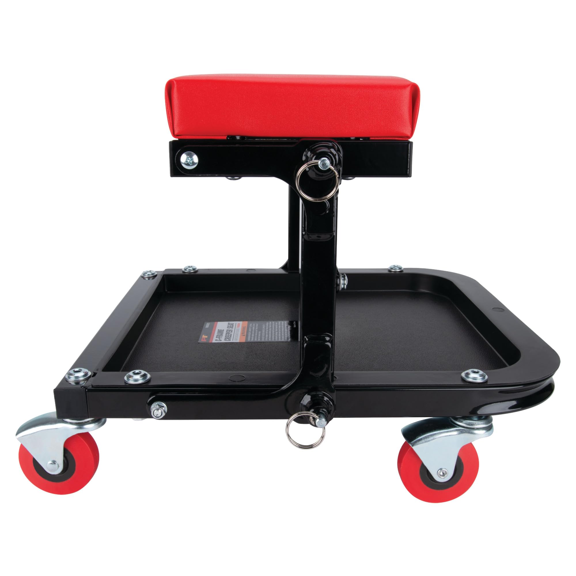 Folding C-Frame Creeper Performance Tool W85021 Rolling Work Seat with Tool Tray for Mechanic Garages and Workshops, Black/Red, 12.5-inch Height