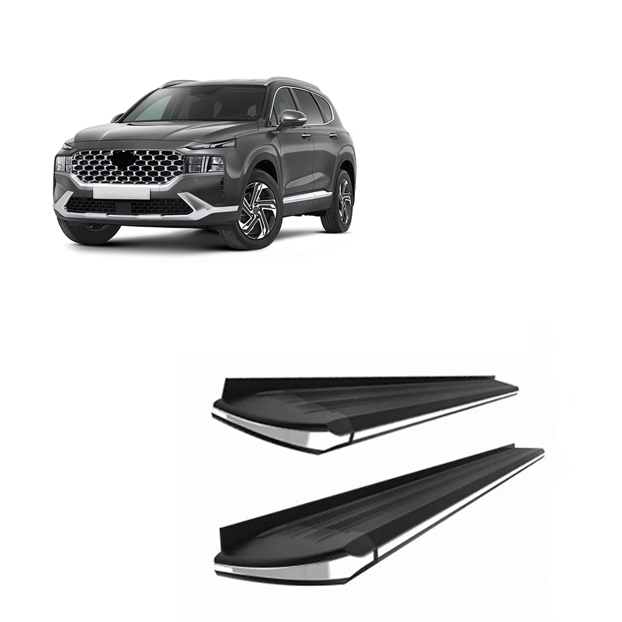 Black Horse Off Road Exceed Black Aluminum Running Boards Compatible with 2019-2021-Hyundai Santa Fe EX-HY269